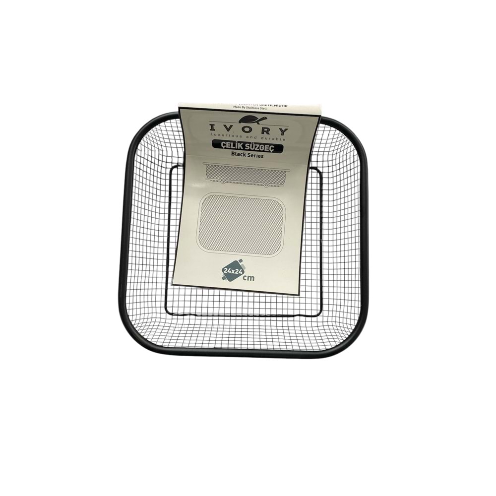 IVORY KARE SİYAH ÇELİK SÜZGEÇ 24*24CM SZG320 *72