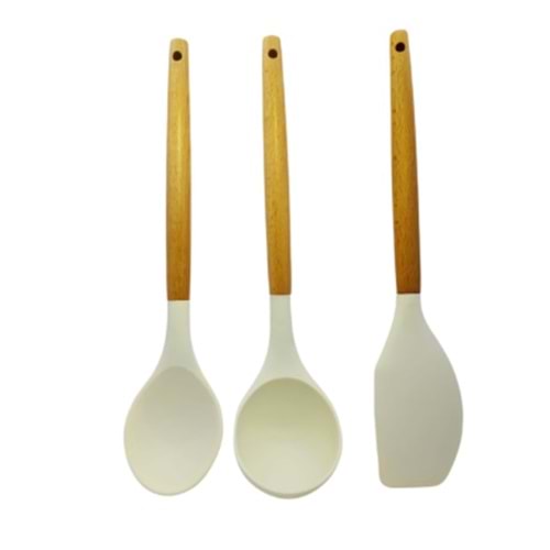 NEW LİFE 3 LÜ AHŞAP SAPLI SİLİKON KAŞIK SET CLKN-2349 *72