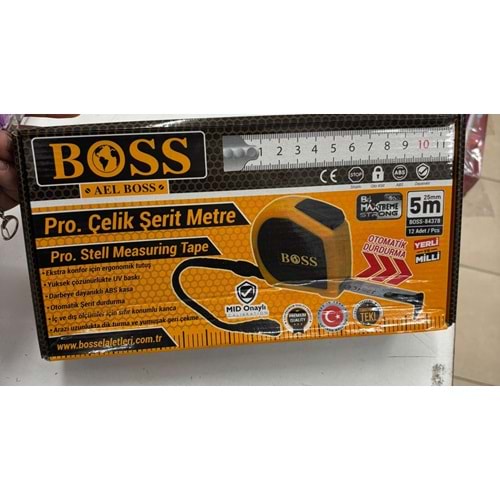 BOSS ŞERİT METRE ÇELİK 25MM*5M 68MM BOSS-84378 *12