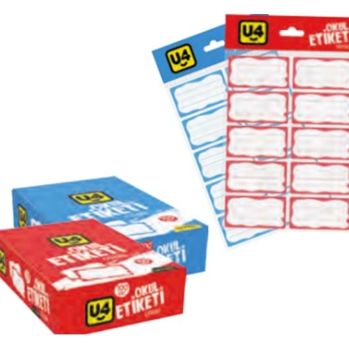 U-4 OKUL ETİKETİ MAVİ-KIRMIZI U4-F453 U4-F452 *100