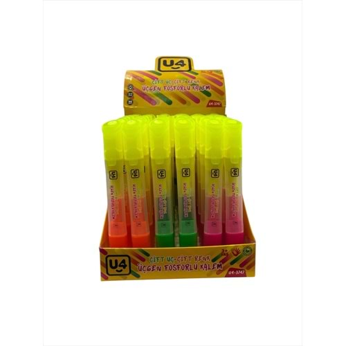U-4 ÇİFT UÇLU ÇİFT RENK FOSFORLU KALEM U4-3747 *36