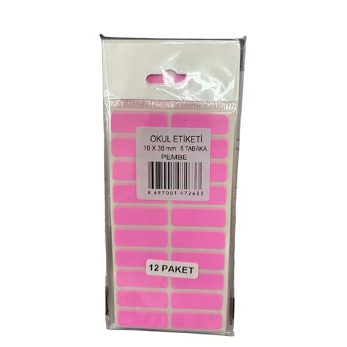 ALPER OKUL ETİKETİ 5Lİ PEMBE 10X30MM 2633 *12