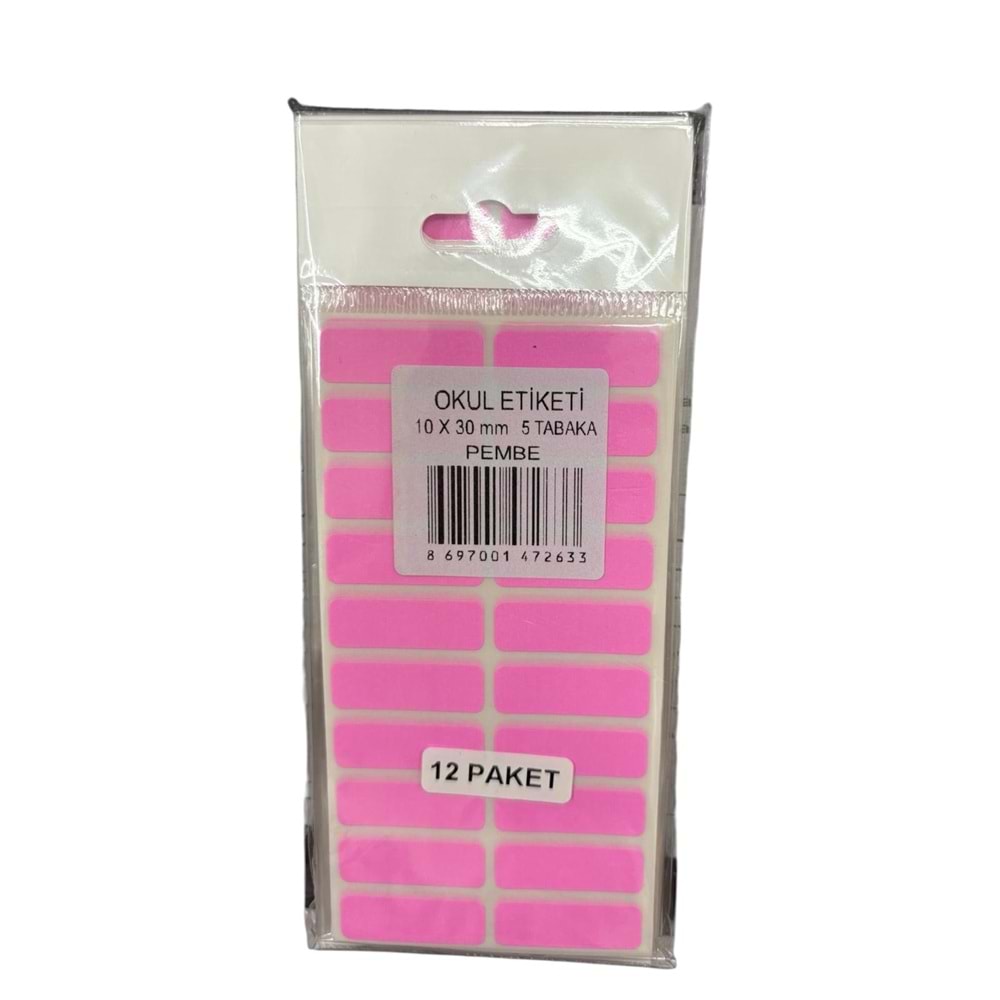 ALPER OKUL ETİKETİ 5Lİ PEMBE 10X30MM 2633 *12