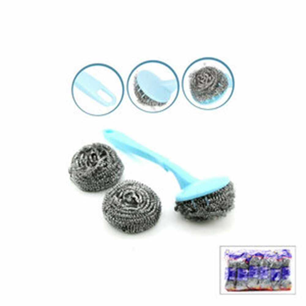 İBİCO İ21-106 LY CLEANİNG BALL ( 3PCS ) BULAŞIK TEMİZLİK TOP TEL SETİ ( LAVABO ) ( RENKLİ PLASTİK SAPLI& YEDEKLİ )*10X10